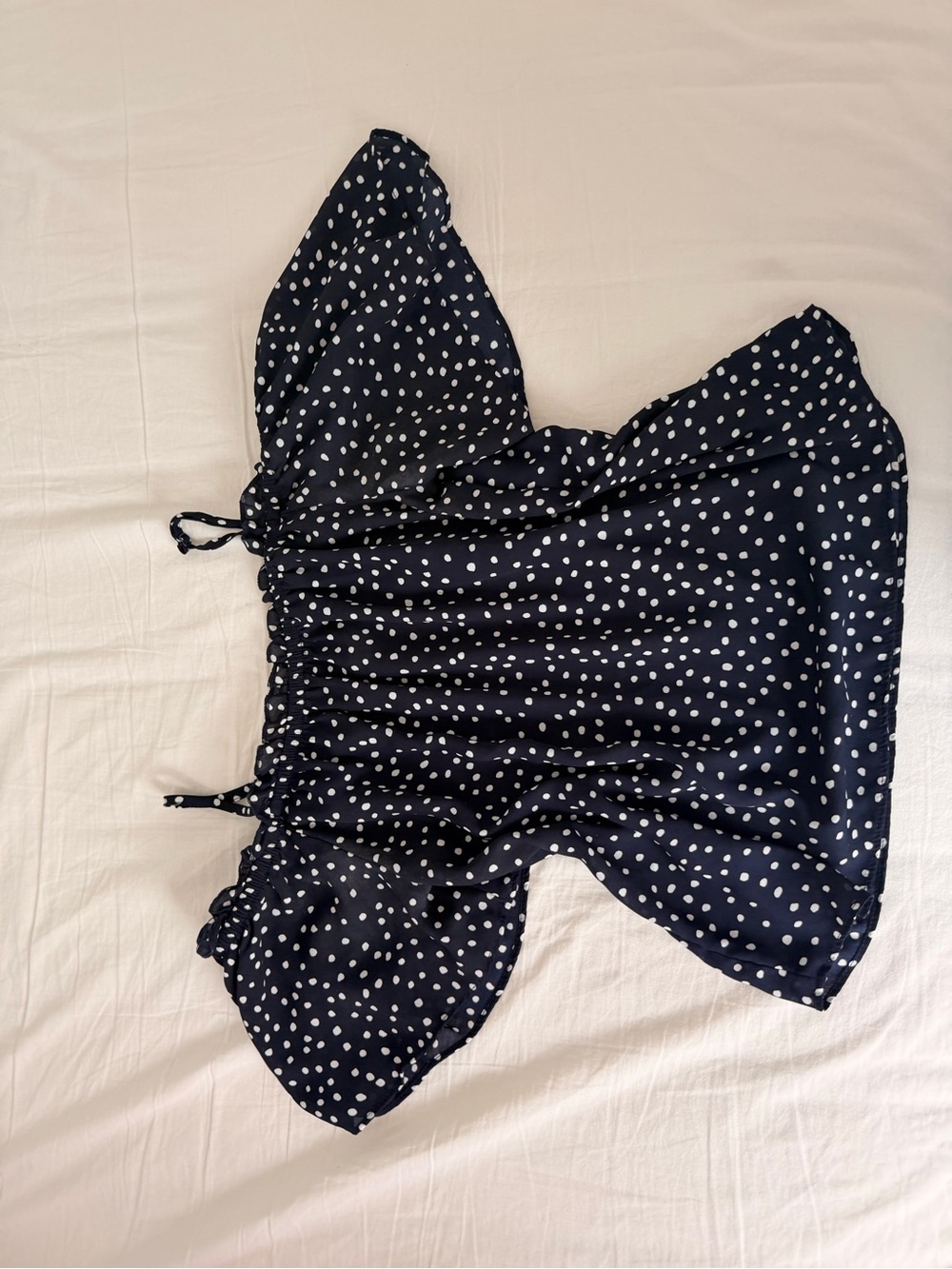 Hippie Rose Navy Blue Polka Dot Puff Sleeve Blouse